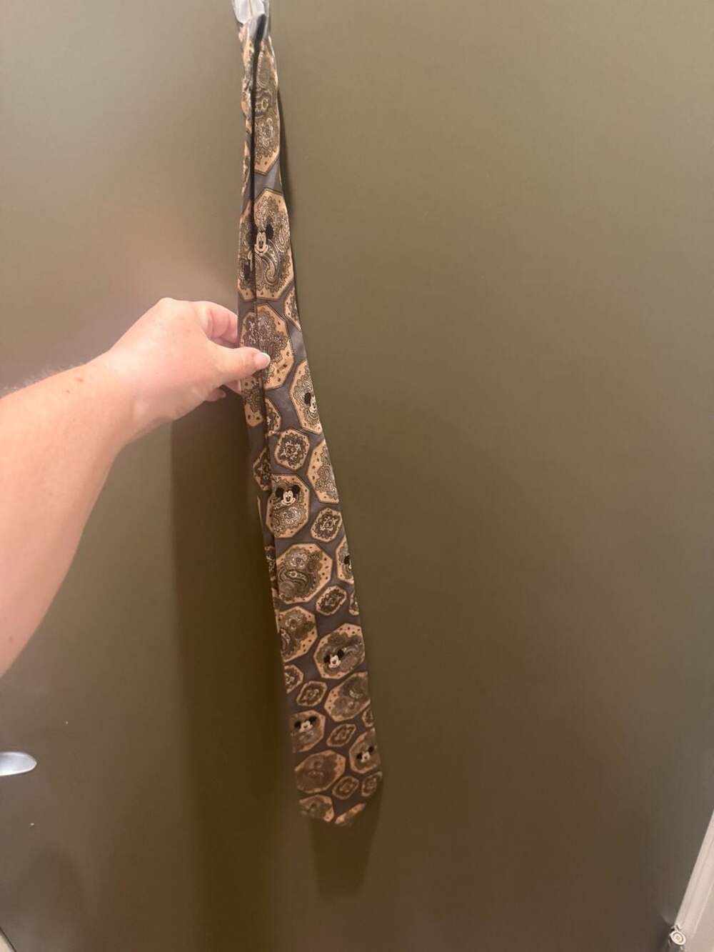 Disney Vintage Mickey Mouse Paisley Geometric Print Silk Necktie